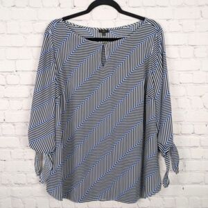 Talbots Chiffon Herringbone Stripe Tie Sleeve Blouse